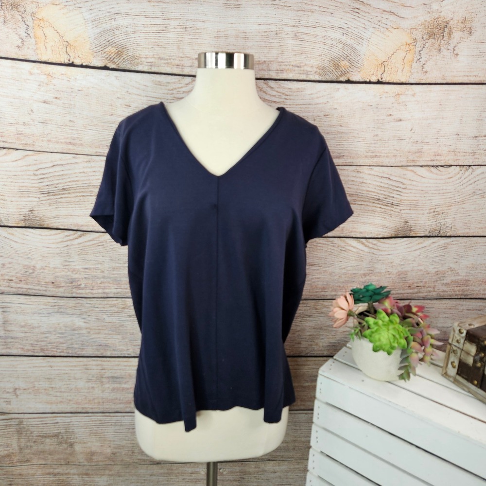 5/$25 J. Jill‎ Wearever Collection V-Neck Top Short Sleeve Relaxed Fit Navy L